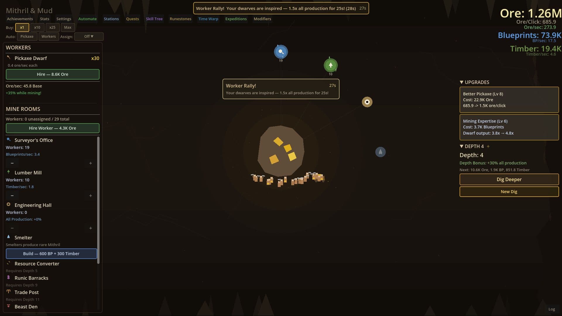 Mithril & Mud — um clicker anão de mineração