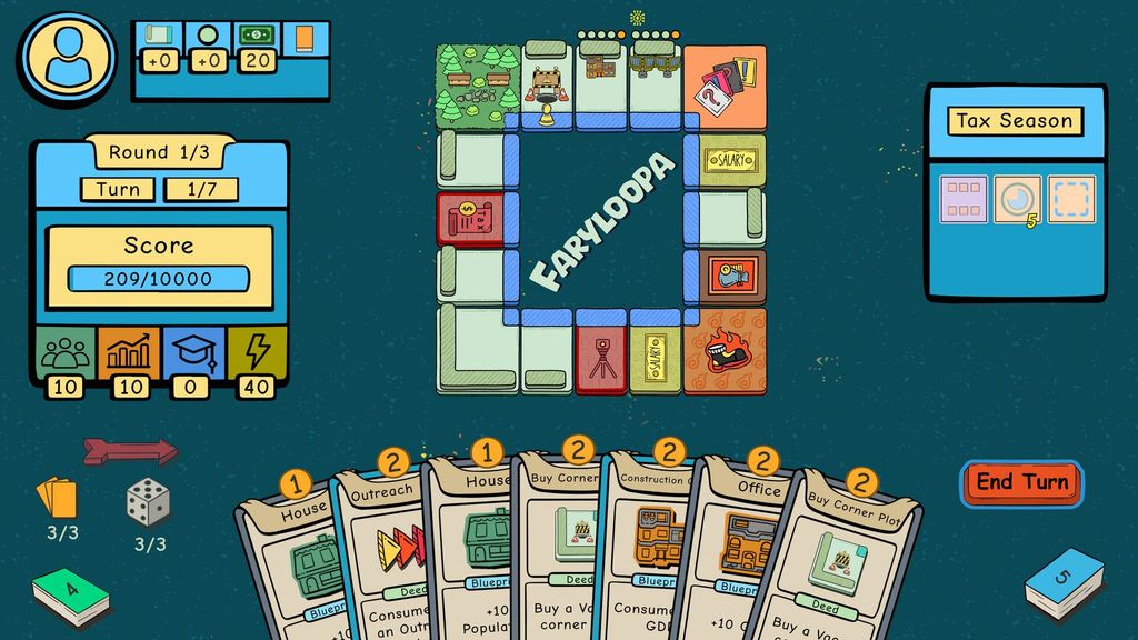 What if you could craft a city with cards and then bend the dice to exploit it? Faryloopa Demo dares you to try